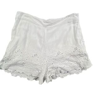 Sim & Sam Eyelet Lace Shorts Womens S White Floral Scalloped Hem Elastic Waist